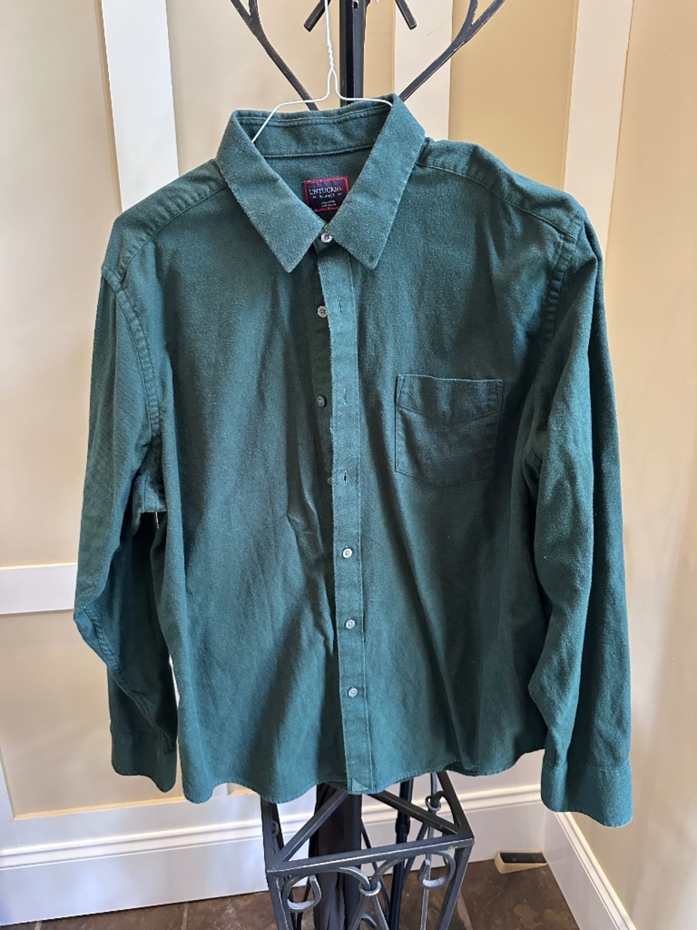 UNTUCKit Men's Forest Green Flannel Brushed Cotton Button Down Shirt XL